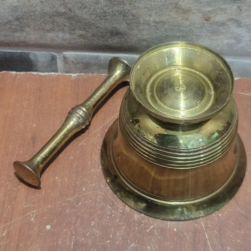 Antique Brass Mortar and Pestle Set